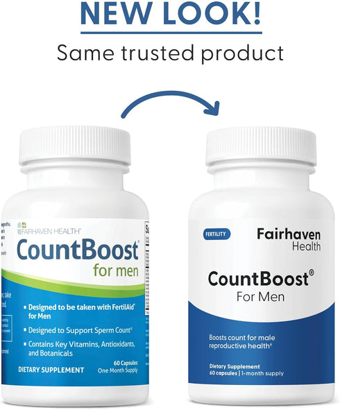 Fairhaven Health CountBoost for Men Optimal Count and Volume Male Fertility Supplement - Pre-Conception Nutrition for Him - with Ashwagandha, Vita...