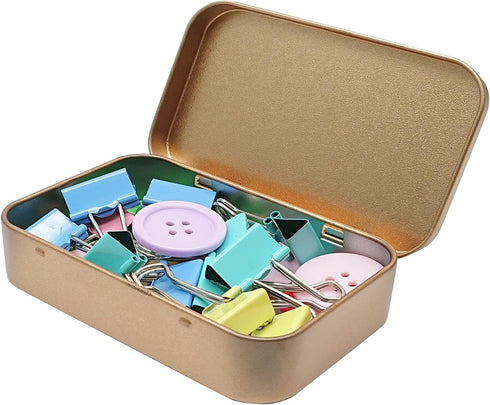 6 Pcs Metal Hinged Tin Box Container Mini Portable Small Storage Container Kit with Lid for Home Storage 3.7 x 2.3 x 0.8 Inch, Gold...