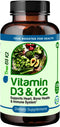 True Booster for Health Vitamin D3 & K2 Capsules - 125mcg D3 (5000 IU) & 90mcg K2 - Heart, Bone, and Immune Support - 120 Vegetarian Capsules - Ea...