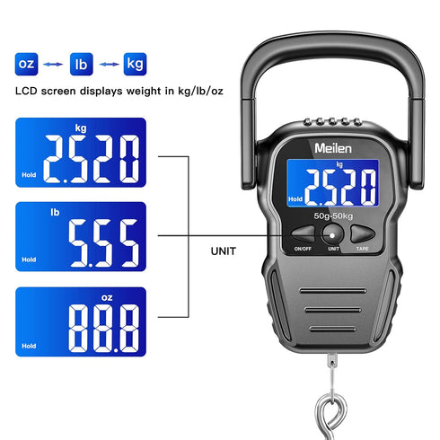 Luggage Scale, 110lb/50kg Luggage Weight Scale with Backlit LCD Display, Digital Fish Scale with Measuring Tape Portable Hanging Scale Suitcase Sc...