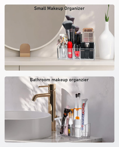 Makeup Organizer,Small Clear Makeup Brush Holder Organizer with 7 Slots for Vanity, Nail Polish, Lipstick, Bathroom Cosmetics Desktop...