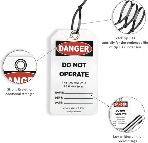 40 Lockout Tagout Tags, with 40 Zip Ties, Anti Static, Do Not Operate Tags, OSHA Compliant, Lockout Tags, Loto Tags, Tear Resistant & Weatherproof...