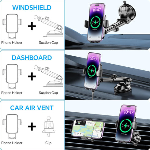 Wireless Car Charger Mount, Wireless Phone Charger for Car Auto Clamping Car Phone Holder Charger? Wind + Vent + Dash ?Car Wireless Charger for Ca...