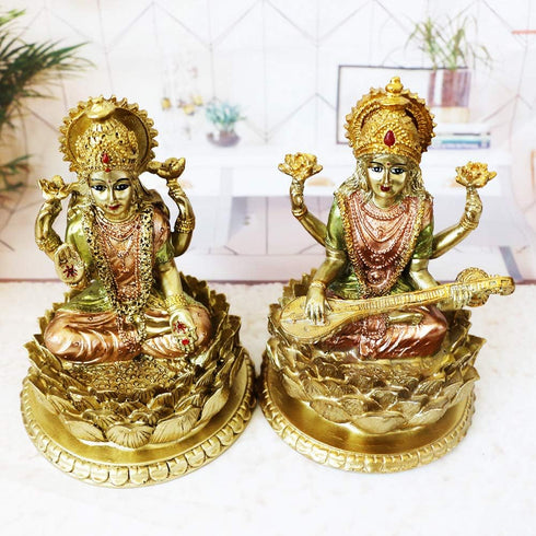 BangBangDa Hindu Goddess Lord Laxmi Statue - Lakshmi Statue Indian God Home Office Temple Mandir Puja Items India Idol Figurine Murti Pooja Diwali...