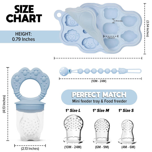 O’doe Silicone Baby Popsicle Molds & Baby Fruit Feeder with 1 Clip, 1 Pack Freezer Tray with Lid, 1 Breastmilk Popsicle Molds for Teething Relief,...