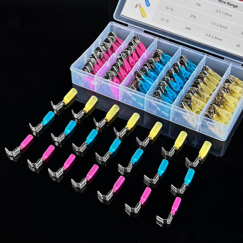 Nilight 140PCS Heat Shrink Piggy Back Spade Terminals Connectors Assortment Kit 22-16/16-14/12-10 AWG Spade Quick Splice Crimp for Auto Cars Truck...