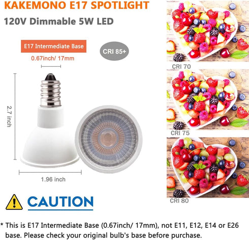 KAKEMONO E17 LED Spotlight Bulb Dimmable 40W Halogen Replacement E17 Intermediate Base Type 5W R14 Reflector Light Bulb for Desk Reading Cabinet L...