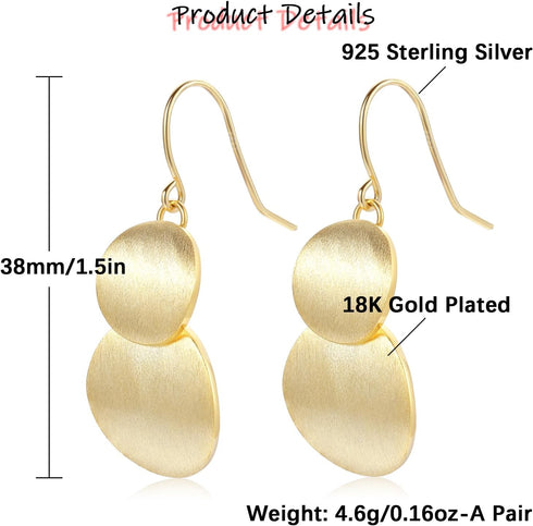 18K Gold Plated Sterling Silver Post Disc Statement Dangle Earrings for Women, Gold Round Dangling Drop Earrings Hypoallergenic Jewelry Gift...