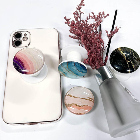 Clear Crystal Glitter Expandible Collapsible Moblile Phone Grip Stand Holder for Smartphones and Tablets Cell Phone Accessory (Aqua Blue Rose Gold...
