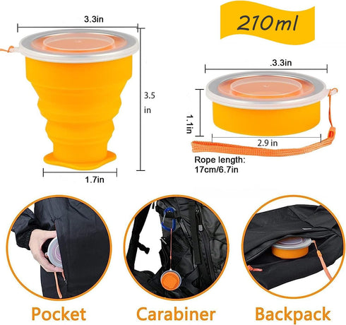 4 Pack Silicone Collapsible Cup with Lid - Ideal for Campers and Travel Enthusiasts - Collapsible Coffee Cup for Convenient Drinking - Camping Cup...