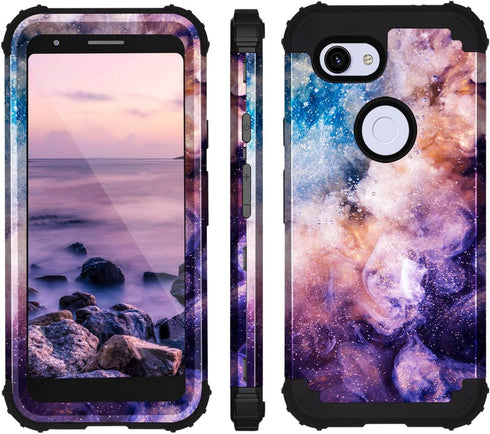 Fingic for Google Pixel 3a Case, Floral 3 in 1 Heavy Duty Protection Hybrid Hard PC Soft Silicone Rugged Bumper Anti Slip Shockproof Protective Ca...