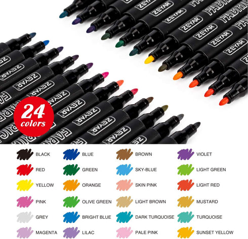 ZEYAR Permanent Markers Fabric Art Pens, Great on Bags, Shoes, T-shirts & Other Fabric Paint Materials - Child Safe & Non-Toxic For Washable Art a...