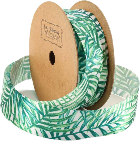 Laribbons Wired Edge Ribbon, 1”x10 Yard Tropical Ribbon, Summer Printed Palm Leaf Ribbon for Baby Shower, Farmhouse Party, DIY Craft, Wreath Bows...