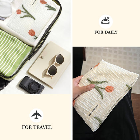 STARDW Aesthetic Makeup Bag for Women Travel Toiletry Bag Large Capacity Makeup Organizer Bag Floral Cosmetic Bags Zipper Pouch (Tulip White)...