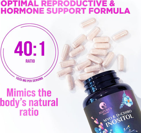 Myo-Inositol & D-Chiro Inositol Blend | Hormone Support for Women | Premium 40:1 Ratio, Ovarian Health Support | Myo Inositol Vitamin B8 | Inosito...