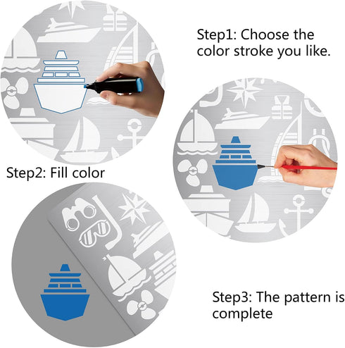 GORGECRAFT 6.3 Inch Metal Nautical Stencil Stainless Steel Ocean Anchor Lighthouse Painting Reusable Template Journal Tool for Painting, Wood Burn...