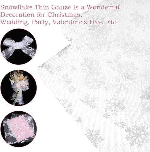 Artibetter Christmas Snowflake Tulle Roll Glittering Organza Gauze Ribbon 15cm 10Yards (White)...