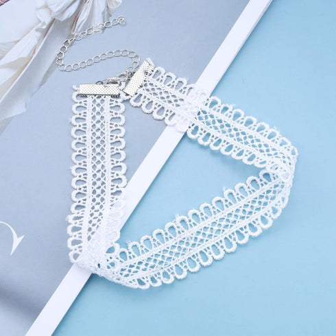 Boho Wide Lace Necklace Choker White Hollow Lace Choker Necklace Gothic Lace Collar Chain Necklace Vintage Plain Lace Clavicle Necklace Jewelry fo...