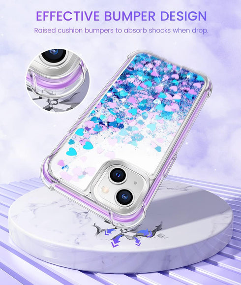 Caka Glitter Case for iPhone 13 14 6.1 inch Case for Girls Women with Built-in Screen Protector Liquid Quicksand Protective Shockproof Full Body P...