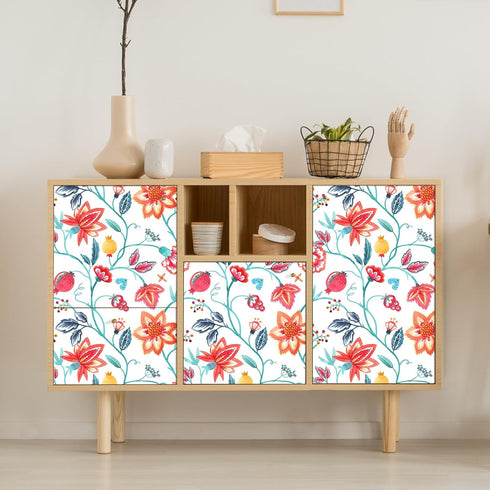 Red Floral Wallpaper Botanical Pomegranate Flower Stick and Peel Wall Paper for Bedroom Laundry Room Removable Self Adhesive Decorative Floral Con...