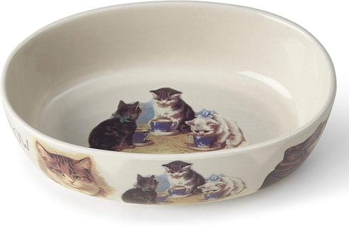 PetRageous 17006 Pet Derby Stoneware Dishwasher Safe Oval Cat Bowl 6.5-Inch Long 4-Inch Wide 2-Inch Tall Cats, 2-Cup Capacity, Off-White...