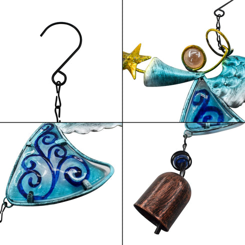 MrMrKura Metal Angel Wind Chime Hanging Decoration Ornament Bells Wing Angel Bell Decorative Hanging Bells, Gifts for Home Garden Decor Crafts (Bl...