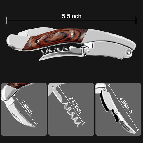 CORKAS Extravagant Professional Wine Key for Executive Waiter, Heavy Double Hinged Fulcrum Corkscrew Wine Opener with Premium Rosewood Handle and ...