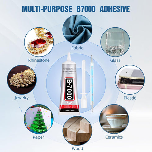 110 ml B7000 Adhesive Rhinestones Glue for Crafts, B7000 Glue Clear Glue with Glue Spreaders and Dotting Pen Tool, Multipurpose Jewlery Glue for F...