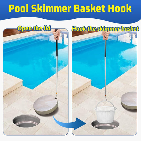 Pool Skimmer Basket Hook Skimmer Basket Pole 62.9 Inch Skimmer Lid Lifting Hook Fit for Pool Skimmer Basket with Handle Pool Filter Basket Pool Ho...