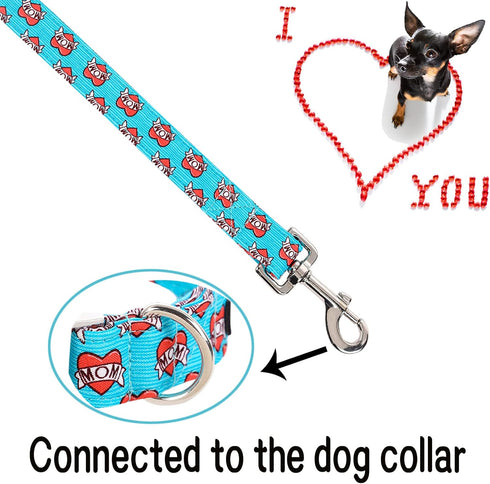 Unique style paws Durabel Dog Leash Matching Collar Valentine's Day Soft and Comfy Handle for Dogs and Cats-M...
