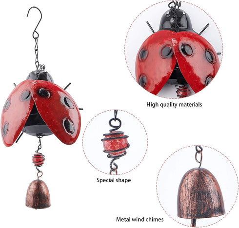 GORGECRAFT Metal Ladybug Wind Chime Lucky Wind Bell Rustic Home Ornaments for Garden Yard Patio Indoor Outdoor Hanging Decoration...