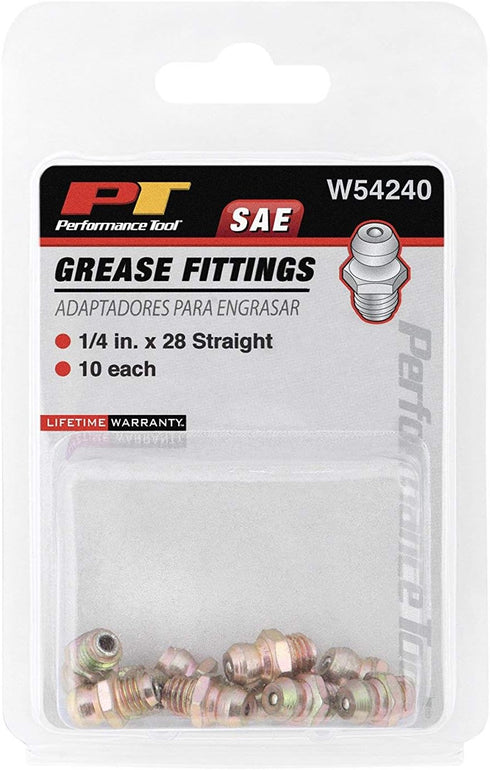 Performance Tool W54240 1/4-Inch x 28 Straight SAE Zerk Grease Fitting, (Pack of 10)...