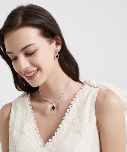 UDYLGOON Bride Rhinestone Crystal Earrings Necklace Jewelry Set for Bridesmaid Bride Wedding Costume Prom...
