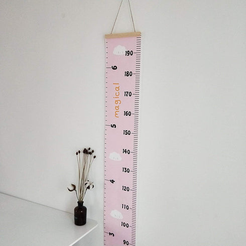 Kids Growth Chart, Wood Frame Fabric Canvas Height Measurement Ruler from Baby to Adult for Child's Room Decoration 7.9 x 79in (7.9 x 79in, Pink -...
