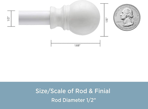 Kenney KN55250 Davenport Ball End Petite Café Decorative Window Curtain Rod, 28-48" Adjustable Length, White Finish, 1/2" Diameter Steel Tube...
