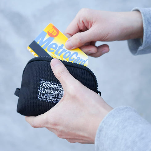 Rough Enough Small Coin Purse Card Wallet Keychain Pouch for Men Women with Zipper Neck Lanyard Black Cordura Water Repellent...