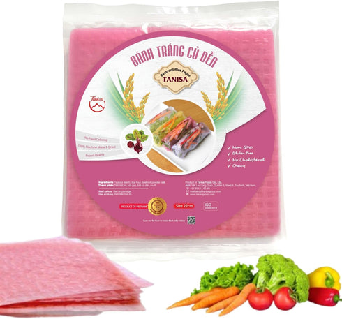 TANISA Rice Paper Wrappers for Spring Rolls – Square Beetroot Rice Paper Wrappers for Fresh Rolls – Vietnamese Banh Trang Rice Paper - Banh Trang ...