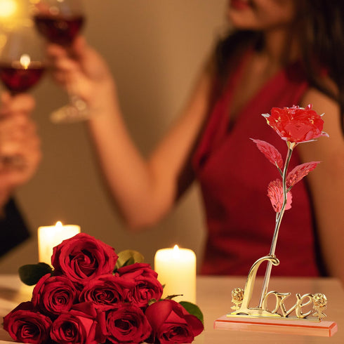 Childom Birthday Gifts for Women,Christmas Rose Gifts for Her Mom,Red Rose with Love Stand for Wife,Sweet Artificial Flower for Grandma,Women,Chri...