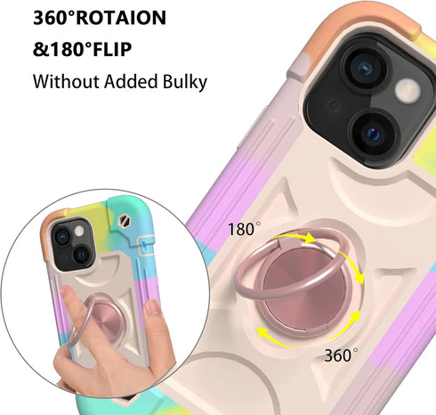 Compatible with iPhone 13 Case with Ring Stand, Heavy Duty Rugged Case for Women Men Military Grade Shockproof Phone Case with Magnetic Car Mount ...