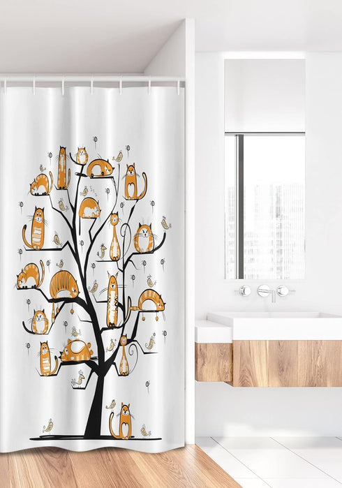 Ambesonne Cat Lover Stall Shower Curtain, Pet Family Tree Birds Crowd Fluffy Nature Purebred Humorous Funny Art, Fabric Bathroom Decor Set with Ho...