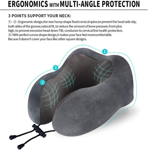Travel Pillow, Best Memory Foam Neck Pillow Head Support Soft Pillow for Sleeping Rest, Airplane Car & Home Use (Grey)...