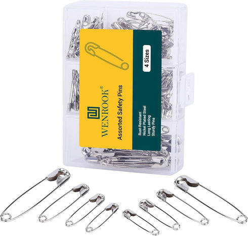 300 Pack Safety Pins Assorted, 4 Different Sizes, Strong Nickel Plated Steel, Safety Pins for Clothes, Crafts, Pinning and More...