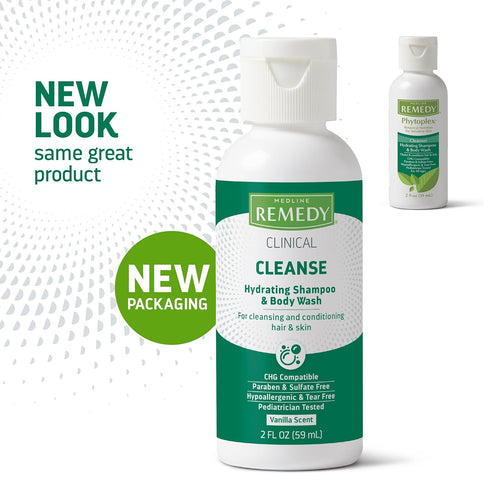 Medline Remedy Clinical Hydrating Shampoo & Body Wash (2 fl oz), Vanilla Scent, Cleanser, No-Rinse, Adults, Kids, Shower Or Bedside, Dimethicone, ...