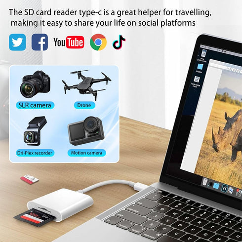 USB C SD TF Card Reader 2in 1 High Speed High Capacity No Need to Download App Support Transfer Video, Picture, File Micro SD Card Reader Compatib...