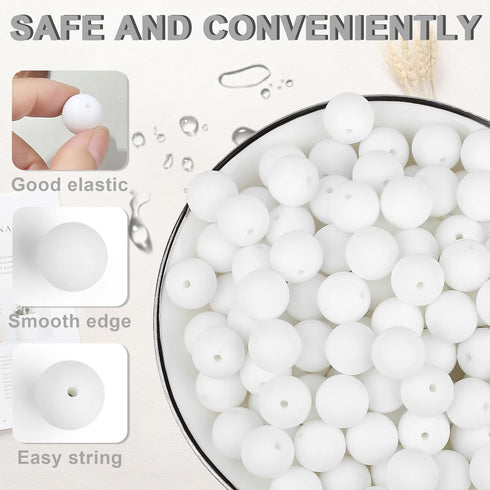 70Pcs Silicone Beads, 15mm White Silicone Beads Bulk for Keychain Making Rubber Round Silicone Beads for DIY Bracelets and Necklace Crafts Making ...