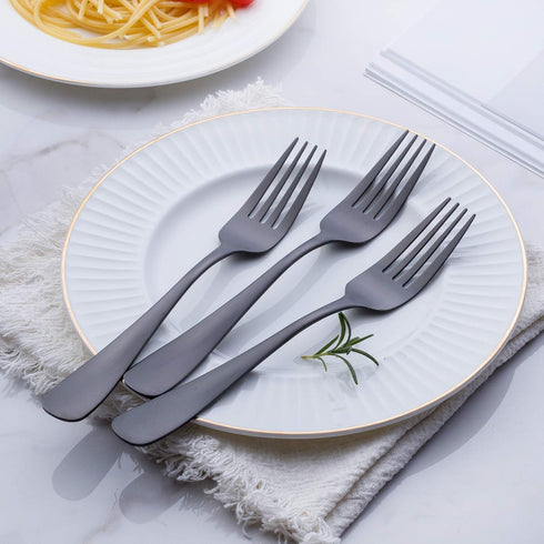 Matte Black Dinner Fork, GoGeiLi Stainless Steel Satin Finish 8.0-inch Silverware Flatware Fork Set, Service for 6, Dishwasher Safe...