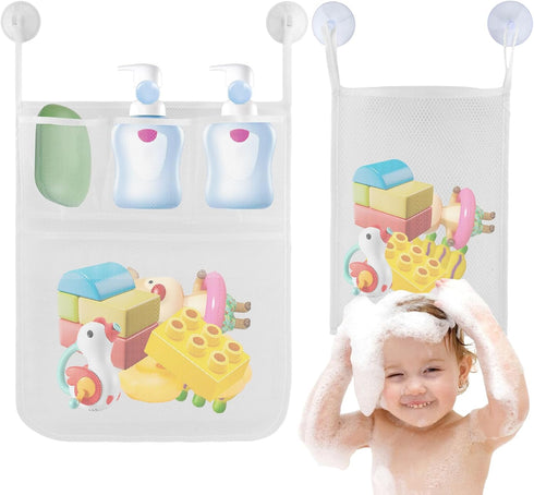 2Pcs Mesh Bath Toy Organizer, Bath Toy Storage, Hanging Bath Toy Holder, Baby Bath Tub Toy Storage Net with Pockets and Suction Hooks for Kids & T...