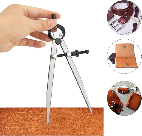 6 Inch Adjustable Lockable Steel Divider Wing Leather Compass with 8 Inch Stainless Steel Ruler?for Woodworking & Leather Craft, Marking & Scribe ...
