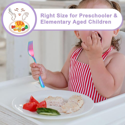 E-far 10-Piece Rainbow Toddler Utensils, Kid Stainless Steel Silverware Set, Children Safe Forks and Spoons Set for Self Feeding, Healthy & Non-To...