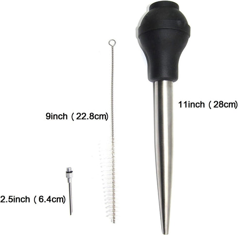 Stainless Steel Turkey Baster Food Grade High Temperature Resistant Silicone Oil Injector Marinades Ball Syringe Needle and Brush Easy to Clean...